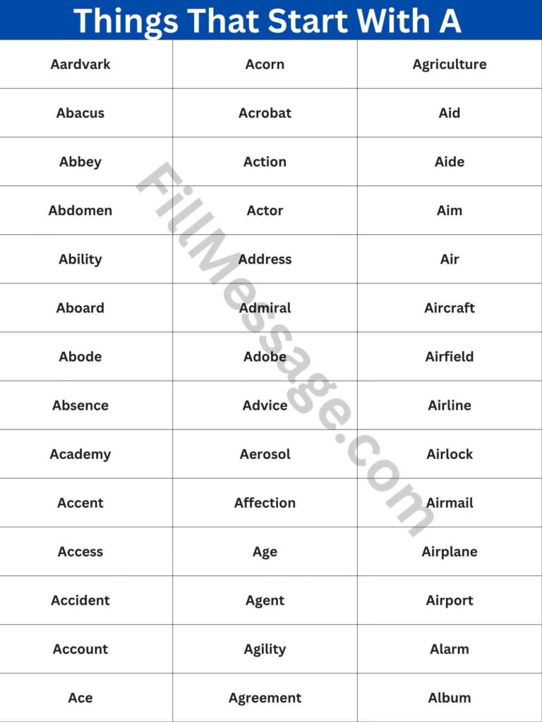 The Full List of 250 Things That Start With A