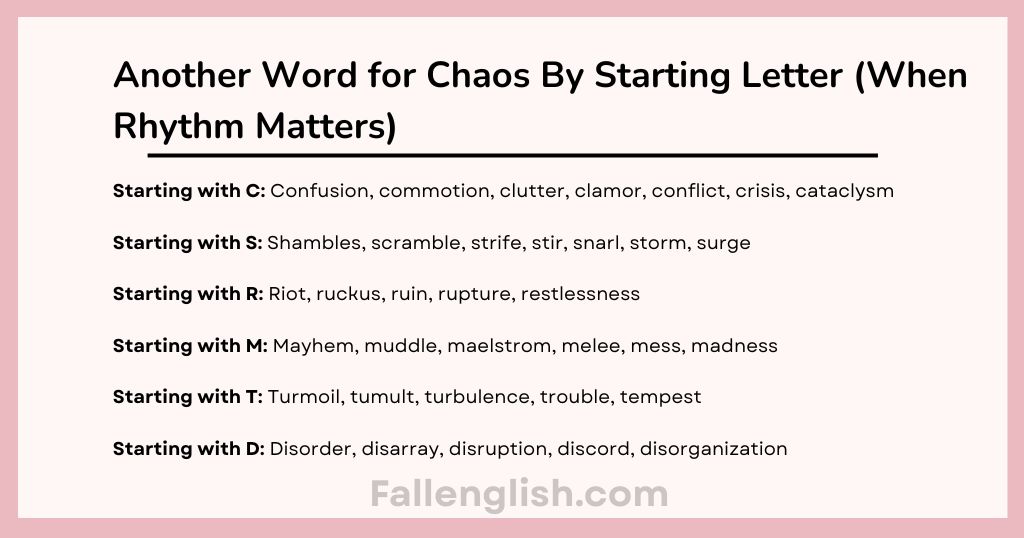 Another Word for Chaos By Starting Letter (When Rhythm Matters)