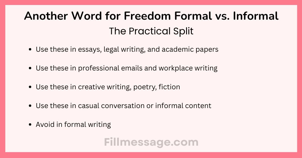 Another Word for Freedom Formal vs. Informal: The Practical Split