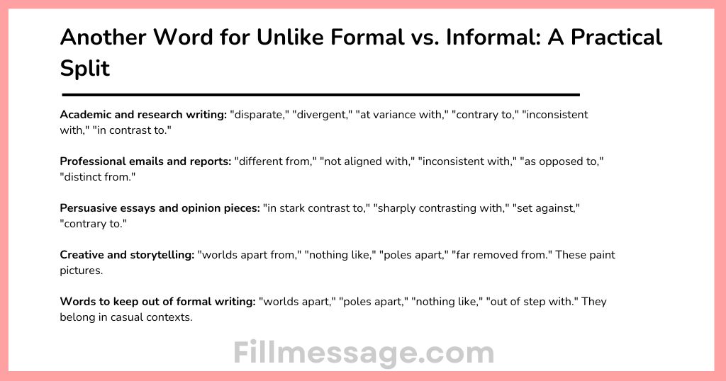 Another Word for Unlike Formal vs. Informal: A Practical Split