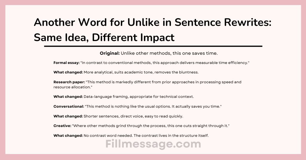 Another Word for Unlike in Sentence Rewrites: Same Idea, Different Impact