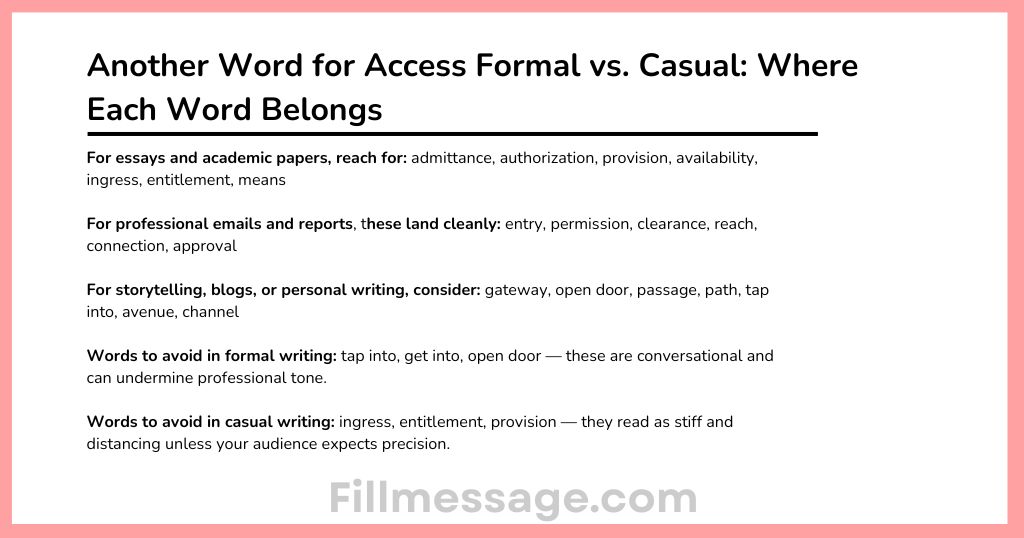 Another Word for Access Formal vs. Casual: Where Each Word Belongs