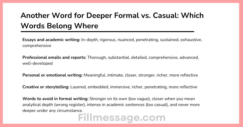 Another Word for Deeper Formal vs. Casual: Which Words Belong Where