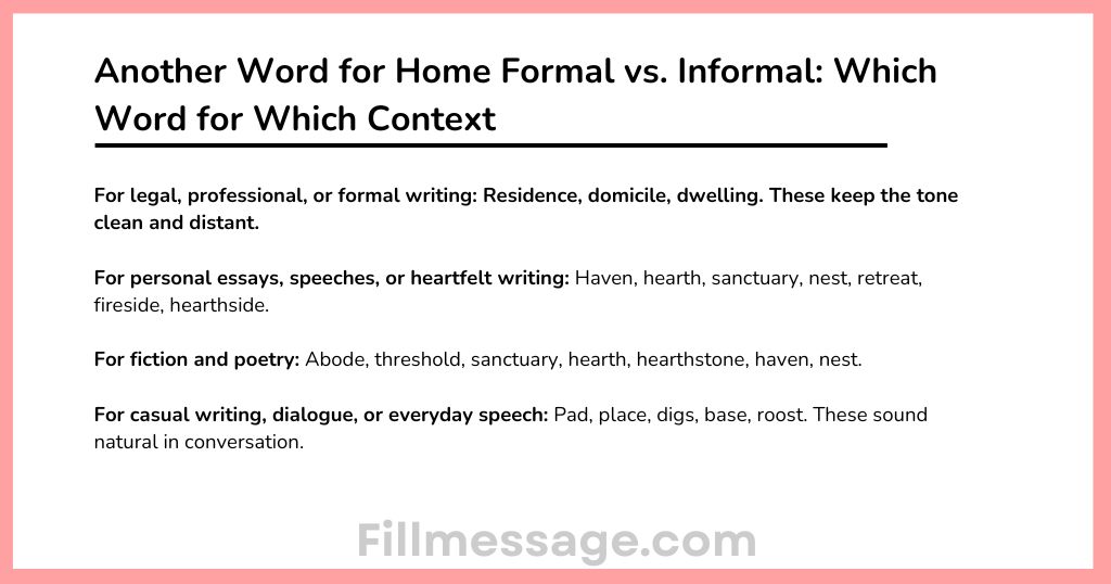 Another Word for Home Formal vs. Informal: Which Word for Which Context