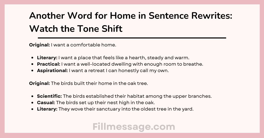 Another Word for Home in Sentence Rewrites: Watch the Tone Shift