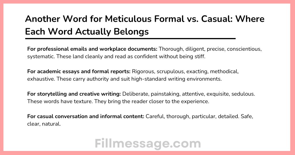 Another Word for Meticulous Formal vs. Casual: Where Each Word Actually Belongs