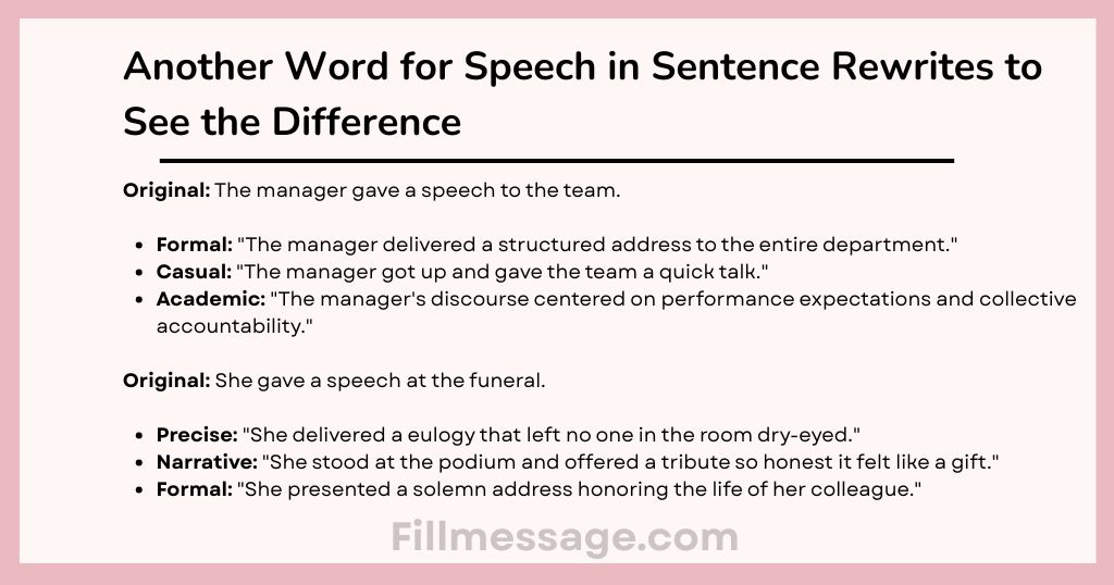 Another Word for Speech in Sentence Rewrites to See the Difference