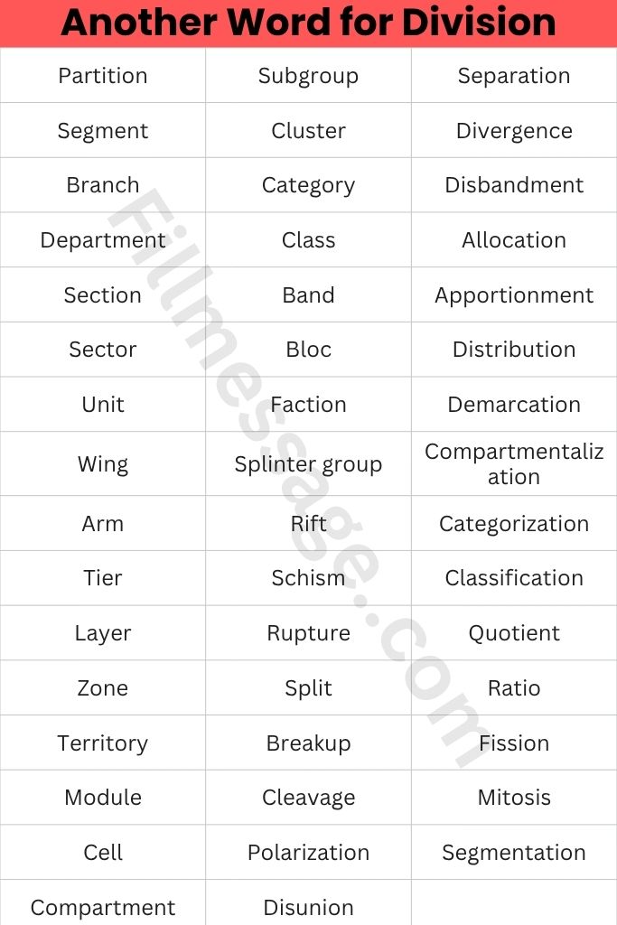 Quick-Access Another Word for Division Table (46+ Words)
