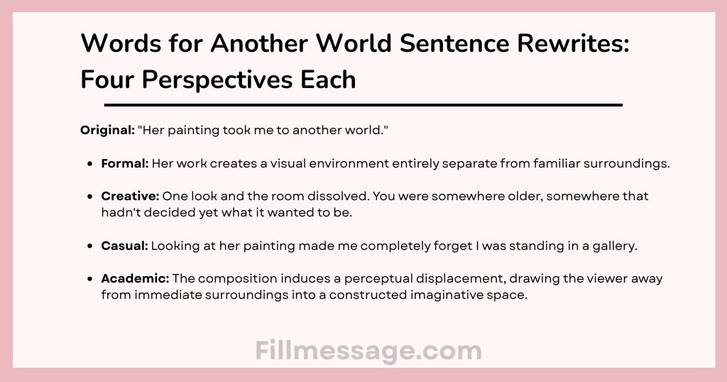 Words for Another World Sentence Rewrites: Four Originals, Four Perspectives Each