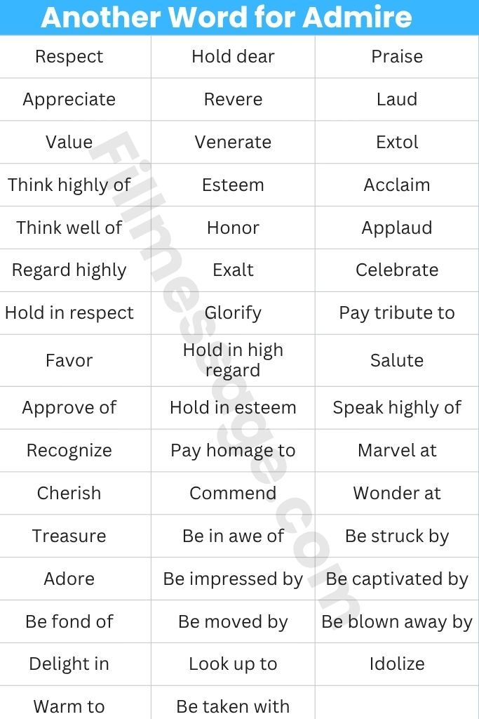 All 47 Another Word for Admire, Organized by Meaning