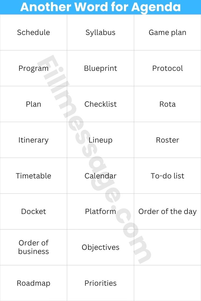 Quick-Reference Another Word for Agenda Table